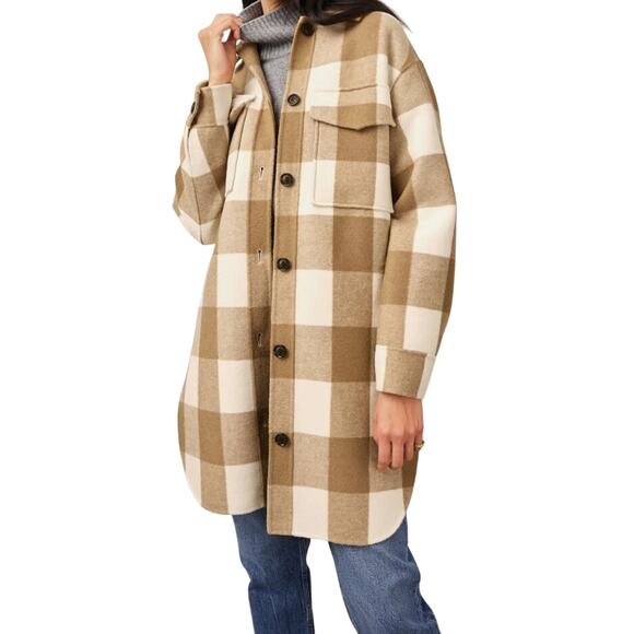 Rails Jaro Coat Oversized Wool Blend Ivory Camel Buffalo Check - Picture 1 of 11
